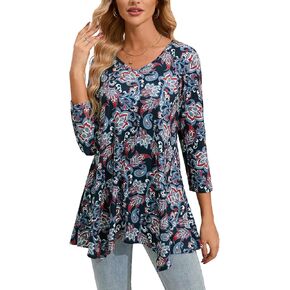 ENMAIN قطع علوية نسائية بطول 3/4 كم مقاس كبير، قطع علوية طويلة للارتداء مع سراويل ضيقة، بلوزات فضفاضة غير رسمية أنيقة in Kuwait