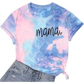 ماما قميص المرأة التعادل صبغ أمي الحياة بلايز ماما رسالة مطبوعة قمصان ماما هدية عادية كم قصير بلايز in Kuwait