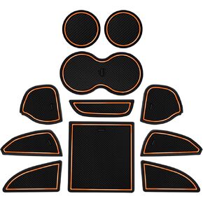 Anti-Dust Upgraded Interior Liner Pads Accessories, Compatible with Dodge Challenger 2015-2024 as Cup Holder Inserts, Center Console Liner Mats, Door Pocket Liners, 11-pc Set (Red Trim)
