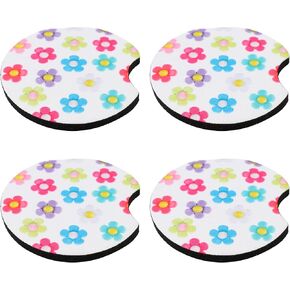 4Pcs Car Cup Coasters, Cute Flower Car Coasters for Cup Holder, 2.8inch/7cm Non-Slip Rubber Cup Bottle Mat, Car Interior Decor Accessories for Women