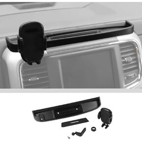 JWWY Phone Holder Mount with Storage Tray Central Dashboard Phone Mount with Storage Bin Fit for 2018-2024+ Dodge RAM 1500 2500 3500 Interior Accessories Black