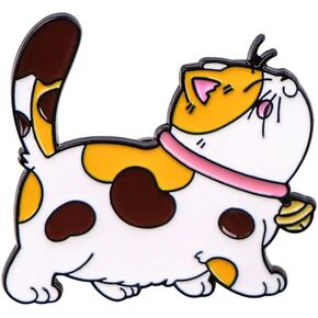 Calico Cat Pin, Enamel Cat Wearing a Pink Bow Collar Brooch, 1.2 Inches Tall and 1.2 Inches Wide, Badge, Jewelry for Clothes or Bags, Multi-colored Cat Pin