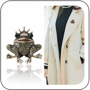 Frog Enamel Pin Vintage Green Crystal Rhinestone Frog Brooch Animal Corsage Bouquet Lapel Pin Badge Jewelry for Women Men