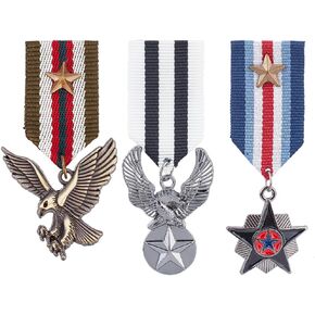 AHANDMAKER 3Pcs Costume Military Badge Medal, 3 Style Alloy Medal Brooch Pin, Military Hero Combat Medals Brooch, Star and Eagle Navy Military Badge for Women Men Jacket Uniform Costume
