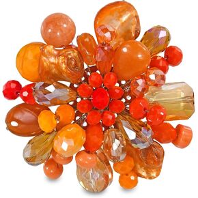 AeraVida Stylish Orange Cluster of Sparkling Crystals Cultured Freshwater Pearls and Mixed Stones Pin or Brooch