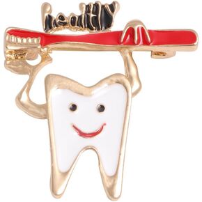 Tooth Lapel Pin Cartoon Enamel Collar Tooth Pin With a Pin Dental Dentist Toothbrush Badge White Delicate Health Letter Logo Cute Little Doctor Nurse Gift Jewelry Accessory