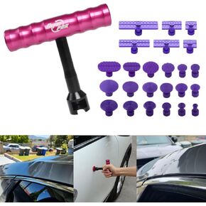 25 Pcs Paintless Dent Removal Kit with T-Bar Puller, 6 Rectangular and 18 Round Puller Tabs, Easy-to-Use Small Dent Puller for Auto Body Repair Car Dent Repair Kit and Metal Surface Repair