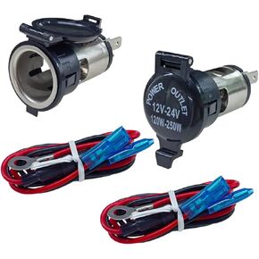 قطعتان من مقبس ولاعة السجائر، DC 12V استبدال مقبس مخرج طاقة السيارة، محول ولاعة سجائر السيارة مقاوم للماء مع غطاء وحزام أسلاك، ملحقات السيارات العالمية للسيارة، RV، القارب