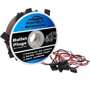 20 Count 3-Prong Triple Female Bullet Wire Harness Roll 18 Gauge Continuous - 13.5" Lead Between Plugs, 3 Pin Wire Harness Plug for Side Marker Clearance Lights