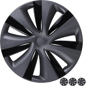 19 Inch Wheel Covers for Tesla Model Y 2024, (4 Pcs) Matte Black Wheel Cover HubCaps Compatible with Tesla Model Y 2001-2004, Matte Black ABS Hubcaps Cyclone Turbine Style