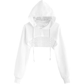 سويت شيرت نسائي من Remidoo بغطاء للرأس ذو شبكة صيد السمك وأكمام طويلة وفضفاضة in Kuwait