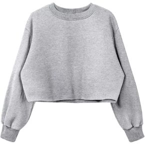 سويت شيرت نسائي من الصوف المقصوص بياقة دائرية وأكمام طويلة، بلوفر كاجوال، قطع علوية قصيرة in Kuwait