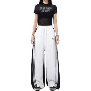 OYOANGLE Women's Wide Leg Sweatpants Color Block Striped Drawstring Waist Track Pants Streetwear