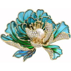 Peony Brooches for Women Gold-Plated Peony Flower Pearl Brooch Lapel Pin Rhinestone Flower Brooch Jewelry for Mom Wife