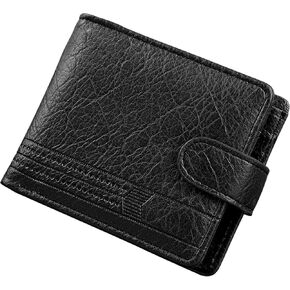 Wallet for Men, PU Leather Wallet Minimalist Bifold Wallet with Coin Pocket ID Window 5 Card Slot 2 Cash Slot (Black)