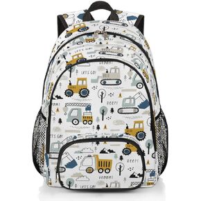 Kids Backpacks, 18 inch Cute Construction Machines Cars Truck Tractor Elementary Bookbag School Backpack for Teen Boys Children, Lightweight Waterproof Travel Bag