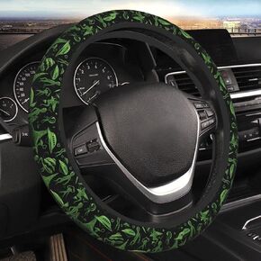 Mlanxi Green Alien UFO Moon Car Elastic Steering Wheel Cover for Men Women, Universal Fit for SUV Trucks