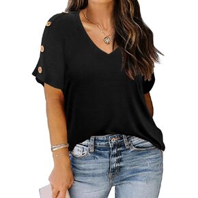 TIYOMI Plus Size Tops for Women Ruffle Shirts Button Short Sleeve Summer V Neck Tunics XL-5XL
