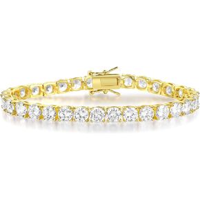 Gemsme Tennis Bracelets for Women and Men, Diamond Bracelets for Women Men, 18k Yellow Gold/White Gold Plated 5mm Cubic Zirconia Sterling Silver Tennis Bracelet, Tennis Anklet for Women Classic Women's Design, Suitable for Everyone Size 6-8 Inch