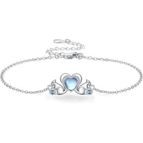 Dreamboat Squirrel Moonstone Bracelet Sterling Silver Moonstone Heart Shaped Squirrel Bracelet Adjustable Squirrel Bracelet Jewelry Gift for Women