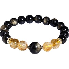 Jewever Tiger Eye Black Obsidian with Citrine Beaded Bracelet for Women Men Bring Lucky Wealth Prosperity Healing Crystals and Gemstones Mens Bracelet 10mm