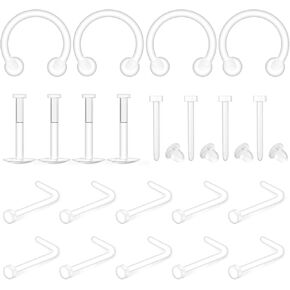 Lcolyoli Clear Piercing Jewelry Piercing Retainers Plastic Piercings for Surgery Sports Clear Nose Studs for Work Clear Nose Rings Septum Retainer