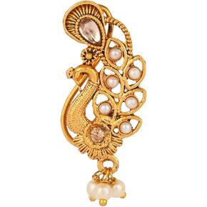 I Jewels Gold Plated Indian Wedding Bollywood Peacock Design Non Piercing Nath Nose Pin For Women (NL100FL)