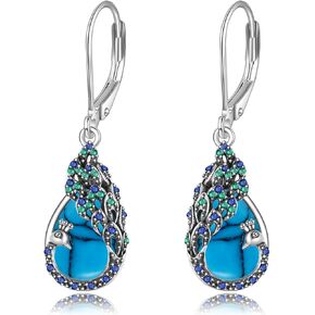 DAYLINLOVE Peacock Gifts for Women Sterling Silver Moonstone Peacock Earrings Peacock Bird Feather Jewelry for Girls