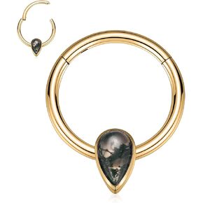 PEAKLINK 16G Septum Jewelry Septum Ring with Agate Daith Earring Surgical Steel Nose Hoop Ring Conch Cartilage Helix Tragus Rook Piercing Jewelry 8 mm 10 mm
