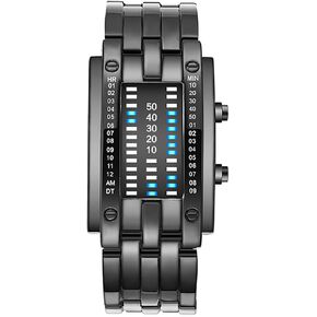 ADSBIAOYE Men's and Women's Watches Fashion Creative Double Matrix Binary LED Waterproof Stainless Steel Watch