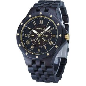 BEWELL Men Wood Watch Quartz, Lightweight Vintage Men Wrist Watches with All Wood Strap