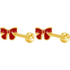 16G Christmas Themed Cartilage Stud Earrings for Women 18K Gold Plated Stainless Steel Bowknot Christmas Tree Candy Cane Screw Back Earrings Studs Xmas Body Jewelry