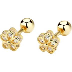 18K Gold plated 925 Sterling Silver Cubic Zirconia Screw Back Cute Flower Stud Earrings for Women