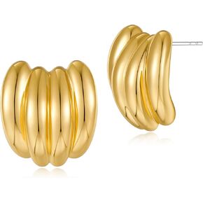 Chunky Gold Earrings for Women Trendy Statement Textured Stud Earrings Bold Geometric Gold Accessories Jewelry for Women