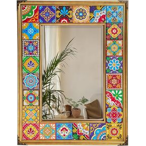 Mosaic Mirror, Bohemian Style,36x24inch Tile Frame Aluminum Frame Bathroom Square Decorative Mirror, Suitable for Home Decoration, Suitable for Living Room, Bathroom, Dressing Table
