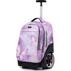 NEW TILAMI Rolling Backpack 19 inch Teens Rolling Backpack Cute Wheeled Computer Laptop Backpack Bookbag Roller Travel Bag College, Flower Fairy (No USB interface)