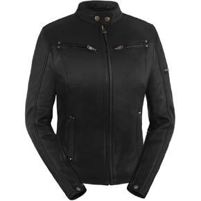 True Element Womens Sleek Vented Scooter Collar Leather Motorcycle Jacket (Black, Sizes XS-3XL)
