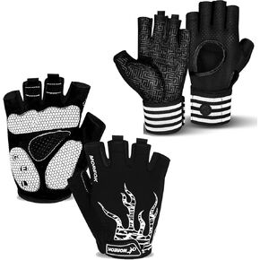 MOREOK Cycling Gloves Exercise Workout Gloves AK050 One Pair （White-Medium） Weight Lifting Gym Workout Gloves MK1005 One Pair（Black-Medium）