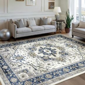Area Rug for Living Room 9x12,Large Machine Washable Vintage Oriental Soft Carpet, Low Pile Thin Rugs with Non Slip Backing for Bedroom,Dorm,Under Dining Room Table，Indoor House,Office Decor