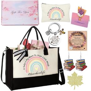 Teacher appreciation gifts Tote Bag Set Appreciation Retirement Gift with Makeup Bag, Shoulder Strap and Gifting Box Ideal Thank You Merch for Women Educators