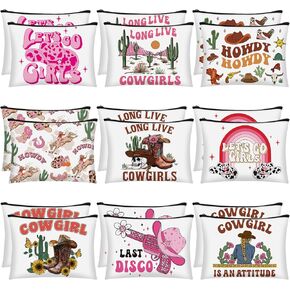 Reginary 18 Pcs Cowgirls Makeup Bag Disco Cowgirl Cosmetic Bag with Zippers Western Makeup Bag Cowgirl Gifts Disco Cowgirl Party Favors Pouch for Women Girls Birthday Valentine's Day Stuff Supplies
