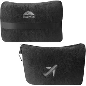 BlueHills Travel Blanket Pillow in Mini Soft Case Premium Plush Airplane Blanket in Soft Bag Compact Pack with Luggage Belt and Backpack Clip Long Flights Essentials Traveling Plane - Navy Blue M04