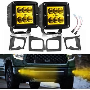 Wsays 2PCS Amber LED Fog Light Pods & Hidden Bumper Fog Lamp Mount Brackets w/Plug Wiring Kit Compatible with Toyota Tundra 2014-2021
