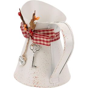 Vaguelly Galvanized Flowers Buckets Rustic Small French Vase Flower Buckets Metal Flower Vases Bowknot Flowers Jug Vase Farmhouse Flowers Buckets Table Centerpiece Red