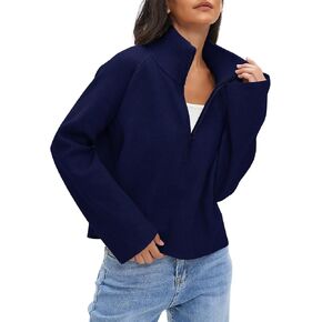 Ladyful المرأة المتضخم اقتصاص البلوز سترة نصف البريدي بلوفر مغزول أعلى الخريف فضفاض الخامس الرقبة البلوز