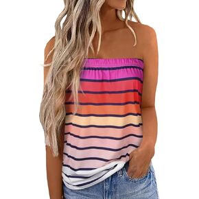 FECAFO Women Striped Strapless Bandeau Tank Tops Summer Casual Holiday Tube Top Backless Sexy Sleeveless Shirt Blouse Tanks