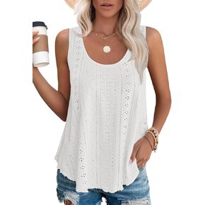 ATHMILE Womens Tank Tops Sleeveless Eyelet Embroidery Scoop Neck Loose Fit Casual Summer Flowy in Kuwait
