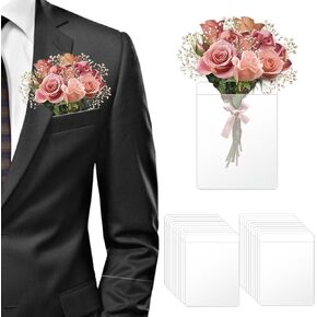 26 PCS Pocket Boutonniere Plastic Sleeve Pocket Boutonniere Holder for Suit Square Groom Groomsmen Wedding, No Lapel Pin Required