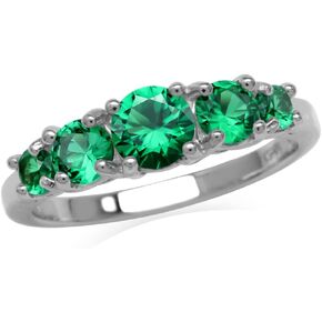 Silvershake 5-Stone Round Shape Birthstone Gemstone White Gold Plated or Yellow Gold Plated 925 Sterling Silver Ring Jewelry for Women