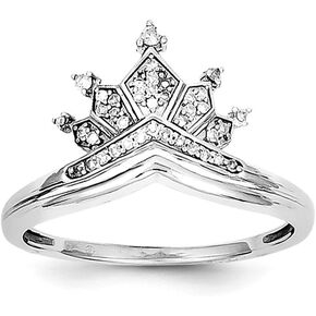 Jewels By Lux Sterling Silver Rhodium Plated Diamond Crown Ring